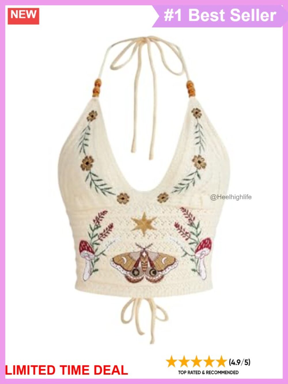 Boho Crochet Halter Crop Top Sleeveless Festival Tank